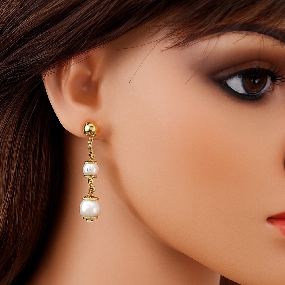 Women's Polished Gold Off-White Beaded Drop Dangle Earrings, Fashion Jewelry #6